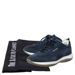 Pre Owned Prada Sport Blue Suede Low Top Sneakers Size 36.5
