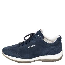 Pre Owned Prada Sport Blue Suede Low Top Sneakers Size 36.5
