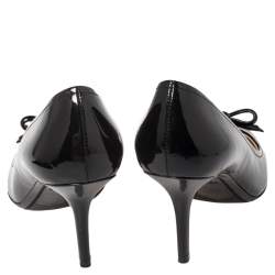 Pre Owned Prada Sport Black Patent Leather Bow Pointed Toe Pumps Size 37.5 