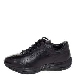 Pre Owned Prada Sport Black Leather Low Top Sneakers Size 36.5