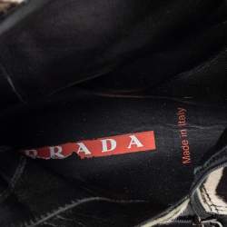 مملوكة مسبقًا حذاء رياضي برادا سبورت نقشة الفهد بني/أبيض شعر عجل بعنق مرتفع مقاس 39