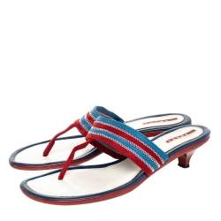 Pre Owned Prada Sport Red/Blue Nylon Thong Slide Sandals Size 41