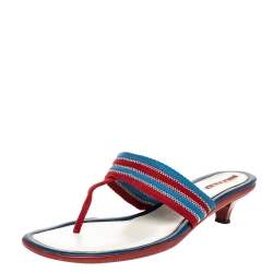 Pre Owned Prada Sport Red/Blue Nylon Thong Slide Sandals Size 41