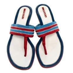 Pre Owned Prada Sport Red/Blue Nylon Thong Slide Sandals Size 41
