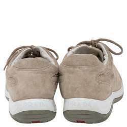 Pre Owned Prada Sport Beige Suede Lace Up Low Top Sneakers Size 41