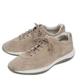 Pre Owned Prada Sport Beige Suede Lace Up Low Top Sneakers Size 41