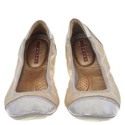 Pre Owned Prada Sport Gold/Silver Leather Scrunch Ballet Flats Size 39.5
