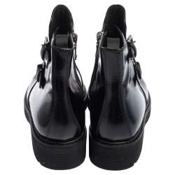 Pre Owned Prada Sport Black Glossy Leather Ankle Length Boots Size 40