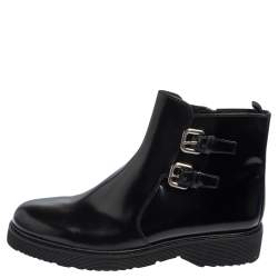 Pre Owned Prada Sport Black Glossy Leather Ankle Length Boots Size 40