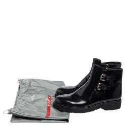 Pre Owned Prada Sport Black Glossy Leather Ankle Length Boots Size 40