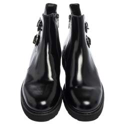 Pre Owned Prada Sport Black Glossy Leather Ankle Length Boots Size 40