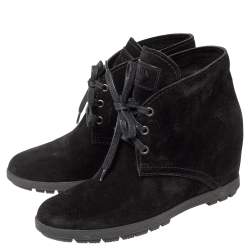 Pre Owned Prada Sport Black Suede Wedge Sneakers Size 36.5 