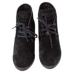 Pre Owned Prada Sport Black Suede Wedge Sneakers Size 36.5 