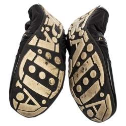 Pre Owned Prada Sport Black Patent Leather and Nylon Scrunch Lace Up Ballet Flats Size 37