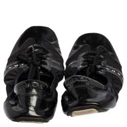 Pre Owned Prada Sport Black Patent Leather and Nylon Scrunch Lace Up Ballet Flats Size 37