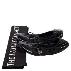 Pre Owned Prada Sport Black Patent Leather and Nylon Scrunch Lace Up Ballet Flats Size 37
