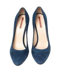 Pre Owned Prada Sport Blue Suede Almond Toe Pumps Size 37