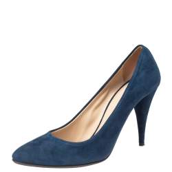 Pre Owned Prada Sport Blue Suede Almond Toe Pumps Size 37