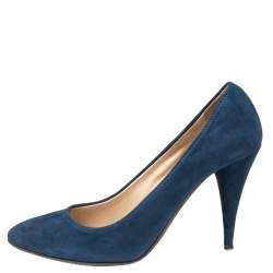 Pre Owned Prada Sport Blue Suede Almond Toe Pumps Size 37