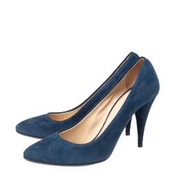 Pre Owned Prada Sport Blue Suede Almond Toe Pumps Size 37