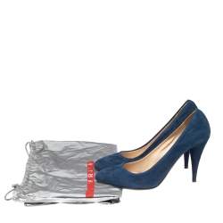 Pre Owned Prada Sport Blue Suede Almond Toe Pumps Size 37