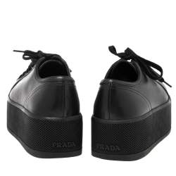 Pre Owned Prada Sports Black Leather Platform Sneakers Size 36.5