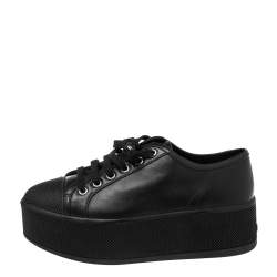 Pre Owned Prada Sports Black Leather Platform Sneakers Size 36.5