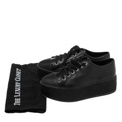 Pre Owned Prada Sports Black Leather Platform Sneakers Size 36.5