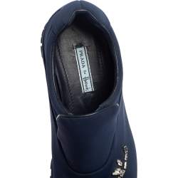 Pre Owned Prada Blue Nylon Catch Me If You Can Crystal Embellished Slip On Sneakers Size 36.5