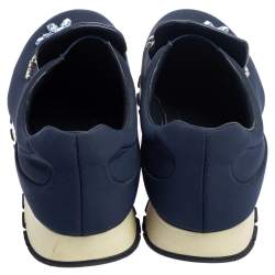 Pre Owned Prada Blue Nylon Catch Me If You Can Crystal Embellished Slip On Sneakers Size 36.5