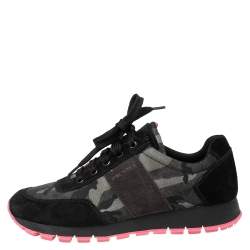 Pre Owned Prada Sport Black Camouflage Nylon And Suede Low Top Sneakers Size 38