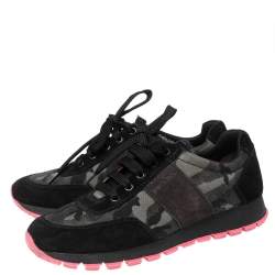 Pre Owned Prada Sport Black Camouflage Nylon And Suede Low Top Sneakers Size 38