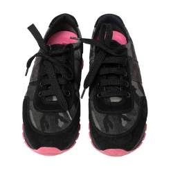 Pre Owned Prada Sport Black Camouflage Nylon And Suede Low Top Sneakers Size 38