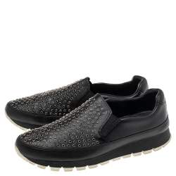 Pre Owned Prada Sport Black Leather Embellished Slip On Sneakers Size 41