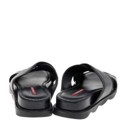 Pre Owned Prada Sport Black Leather Criss Cross Flat Slides Size 38