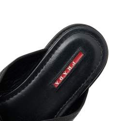 Pre Owned Prada Sport Black Leather Criss Cross Flat Slides Size 38