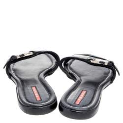 Pre Owned Prada Sport Black Patent Leather And PVC Open Toe Flat Slides Size 36.5 