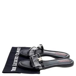 Pre Owned Prada Sport Black Patent Leather And PVC Open Toe Flat Slides Size 36.5 