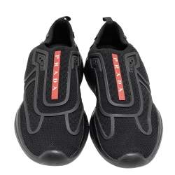 مملوكة مسبقًا حذاء رياضي برادا سبورت مطاط وقماش تريكو أسود سليب أون مقاس 35.5