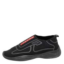 مملوكة مسبقًا حذاء رياضي برادا سبورت مطاط وقماش تريكو أسود سليب أون مقاس 35.5