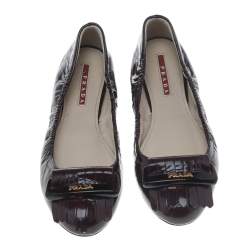 Pre Owned Prada Sport Burgundy Patent Leather Fringe Detail Ballet Flats Size 37