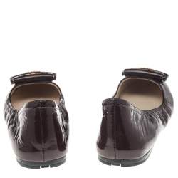 Pre Owned Prada Sport Burgundy Patent Leather Fringe Detail Ballet Flats Size 37