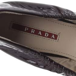 Pre Owned Prada Sport Burgundy Patent Leather Fringe Detail Ballet Flats Size 37