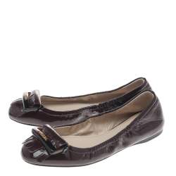 Pre Owned Prada Sport Burgundy Patent Leather Fringe Detail Ballet Flats Size 37