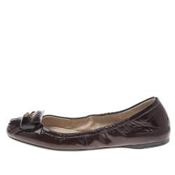 Pre Owned Prada Sport Burgundy Patent Leather Fringe Detail Ballet Flats Size 37