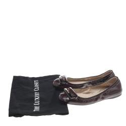 Pre Owned Prada Sport Burgundy Patent Leather Fringe Detail Ballet Flats Size 37