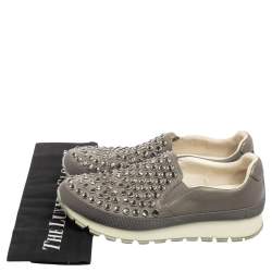 Pre Owned Prada Sport Grey Leather  And Canvas Slip On Sneakers Size 37.5