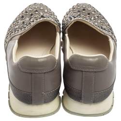 Pre Owned Prada Sport Grey Leather  And Canvas Slip On Sneakers Size 37.5