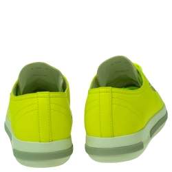 Pre Owned حذاء رياضي برادا سبورت جلد فضي/أخضر نيون مقدمة فضية منخفض من أعلى مقاس 36