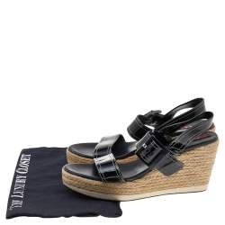 Pre Owned Prada Sport Black Leather Strappy Cork Wedge Platform Sandals Size 38.5